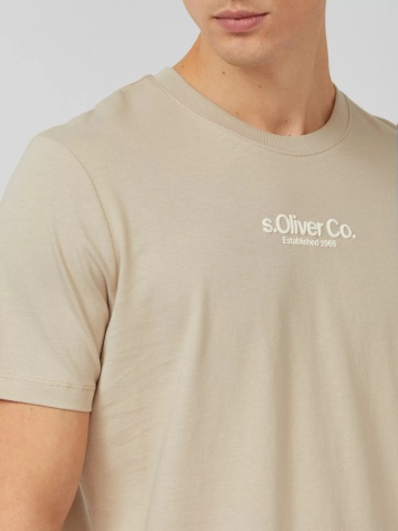 s.Oliver Tricou barbati la baza gatului, din bumbac, Regular fit, Bej - Img 3