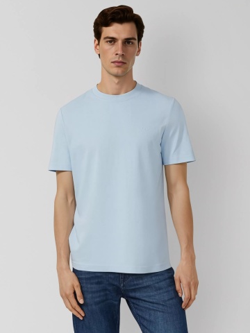 s.Oliver Tricou barbati la baza gatului, din bumbac, Regular fit, Albastru deschis