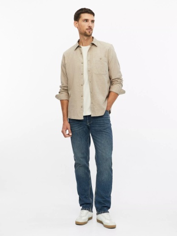 s.Oliver Tricou cu decolteu la baza gatului, barbati, din bumbac, Regular fit, Bej deschis - Img 7