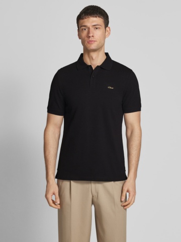 s.Oliver Tricou polo barbati, din 100% bumbac, cu logo, Negru