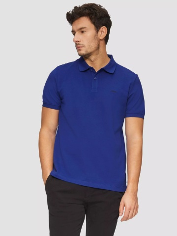 s.Oliver Tricou polo barbati, din bumbac cu croiala Regular Fit, logo, Albastru inchis