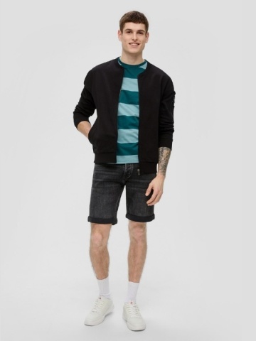 Tricou barbati cu decolteu la baza gatului si imprimeu in dungi, Verde inchis - Img 4