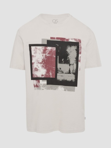 Tricou barbati cu imprimeu abstract in partea din fata, Crem - Img 1