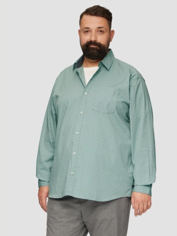 Camasa barbati big sizes, cu maneca lunga si imprimeu floral, Slim Fit, Verde deschis