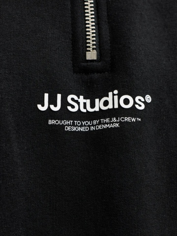 Jack & Jones Bluza barbati, cu guler inalt si fermoar la baza gatului, din amestec de bumbac, Relaxed Fit, Negru - Img 4