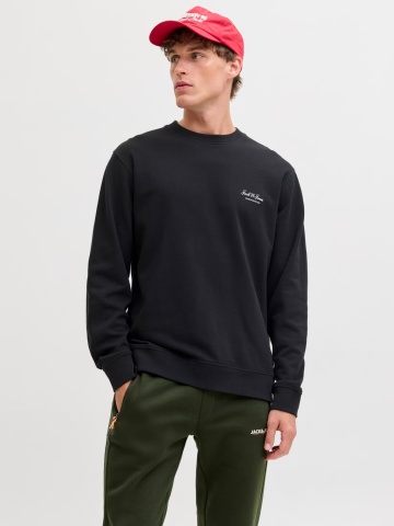Jack & Jones Bluza barbati, Relaxed fit, cu decolteu la baza gatului, Negru