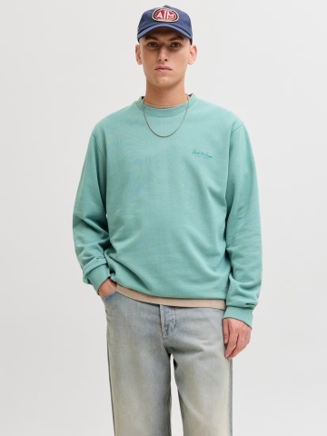 Jack & Jones Bluza barbati, Relaxed fit, cu decolteu la baza gatului, Verde deschis