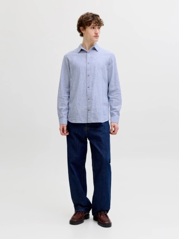 Jack & Jones Camasa barbati, Regular fit, din amestec de in, cu imprimeu in dungi, Albastru - Img 6