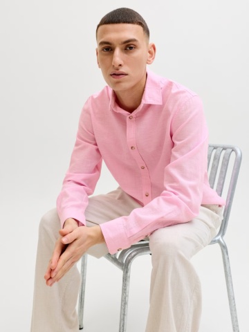 Jack & Jones Camasa barbati, Regular fit, din amestec de in, Roz - Img 3