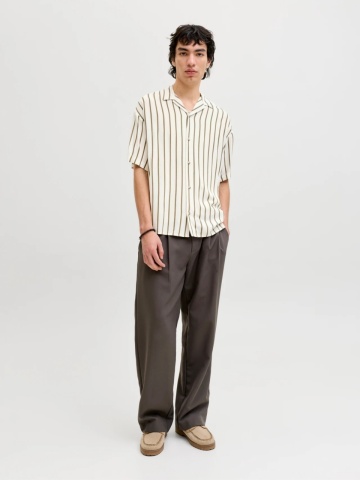 Jack & Jones Camasa cu maneca scurta barbati, Regular Fit, cu imprimeu in dungi, Bej - Img 6