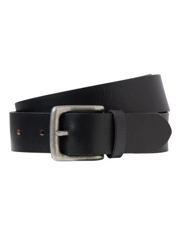Jack & Jones Curea barbati, din piele naturala de bivol, catarama cu stift, Negru