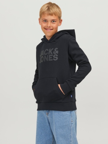 Jack & Jones Hanorac baieti, Regular Fit cu buzunar tip marsupiu si imprimeu cu logo, Negru