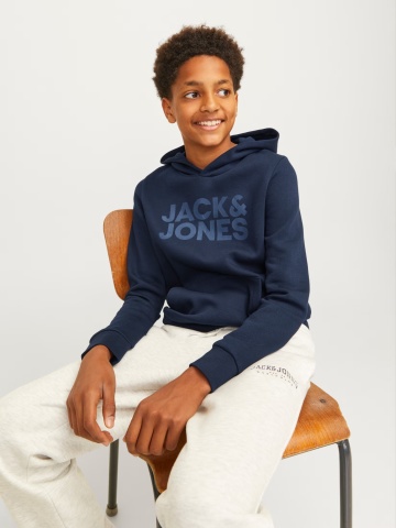 Jack & Jones Hanorac baieti, Regular Fit cu buzunar tip marsupiu si imprimeu cu logo, Bleumarin inchis - Img 3