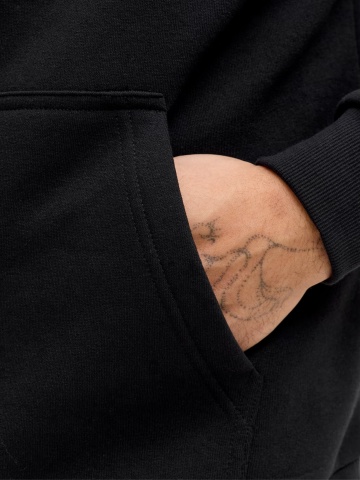 Jack & Jones Hanorac barbati, cu buzunar tip marsupiu, Relaxed Fit, JJEBRADLEY, Negru - Img 4
