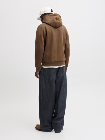 Jack & Jones Hanorac barbati, cu buzunar tip marsupiu, Relaxed Fit, JJEBRADLEY, Maro - Img 7