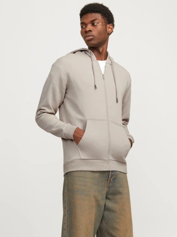 Jack & Jones Hanorac barbati, cu fermoar si gluga, Regular fit, JJEBRADLEY, Bej