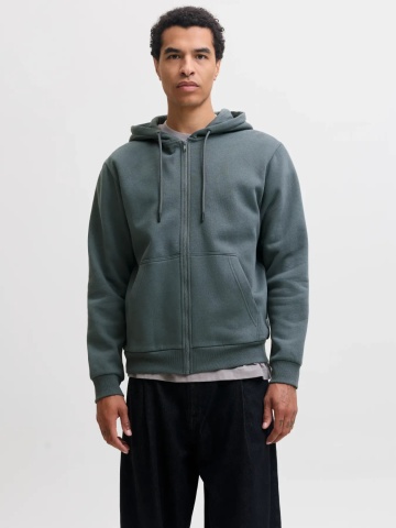 Jack & Jones Hanorac barbati, cu fermoar si gluga, Regular fit, JJEBRADLEY, Gri albastrui