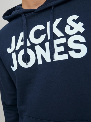 Jack & Jones Hanorac barbati fara fermoar, imprimeu cu logo, JJECORP, Bleumarin inchis - Img 3