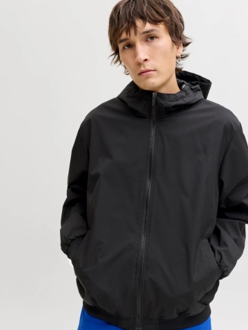 Jack & Jones Jacheta barbati, subtire cu gluga si buzunare oblice, Negru - Img 3