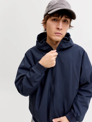 Jack & Jones Jacheta barbati, subtire cu gluga si buzunare oblice, Bleumarin inchis - Img 3