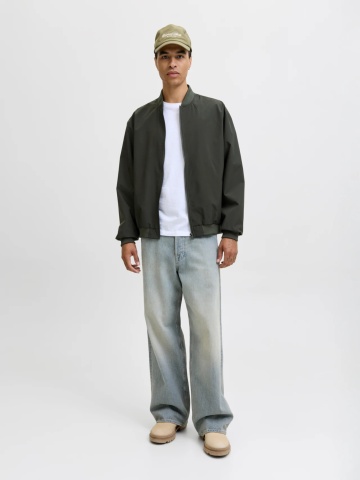 Jack & Jones, Jacheta bomber, barbati, cu buzunare oblice fara fermoar, Verde inchis - Img 5