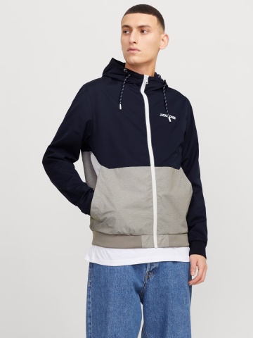 Jack & Jones Jacheta bomber cu gluga, JJERUSH HOOD, Bleumarin inchis/Gri