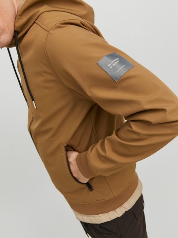 Jack & Jones Jacheta softshell, barbati, cu gluga, Regular fit, JJEBASIC, Maro - Img 5