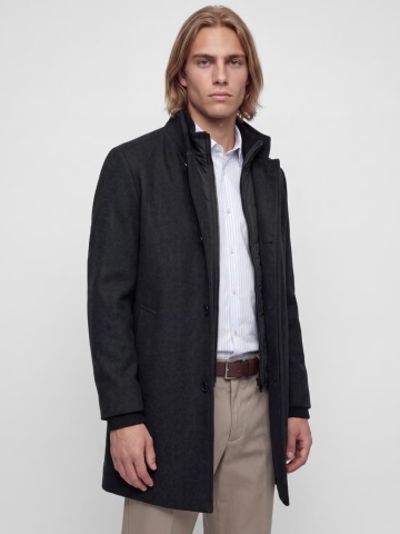 Jack & Jones Palton barbati din amestec de lana, cu dubla inchidere, Negru