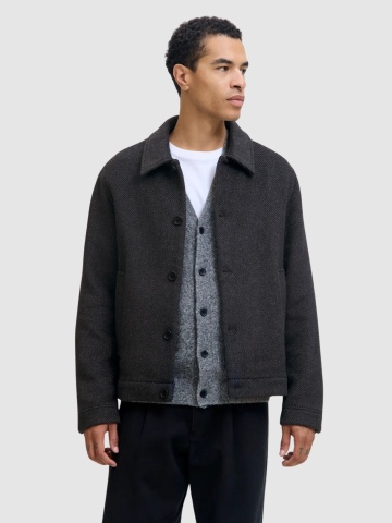 Jack & Jones Palton scurt barbati, JPRBLACOBBS, cu guler inalt si 2 buzunare oblice, Gri inchis