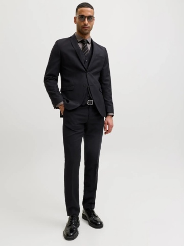 Jack & Jones Pantaloni costum barbati, din amestec de lana, Super Slim, JPRSOLARIS Premium, Negru - Img 7