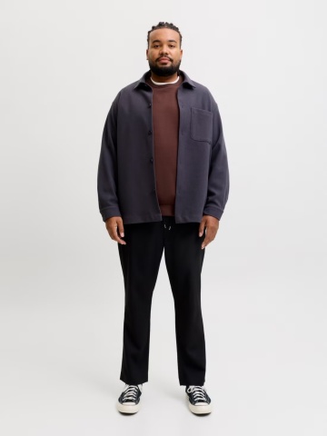 Jack & Jones Plus Bluza barbati big sizes, cu decolteu la baza gatului, Relaxed Fit, JJEBRADLEY, Visiniu - Img 6