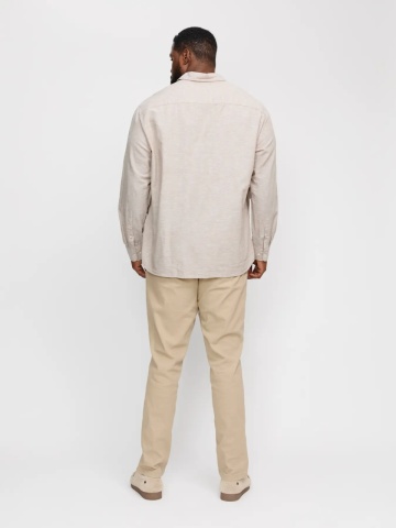 Jack & Jones Plus Camasa barbati big sizes, cu maneca lunga din amestec de in, Bej - Img 7