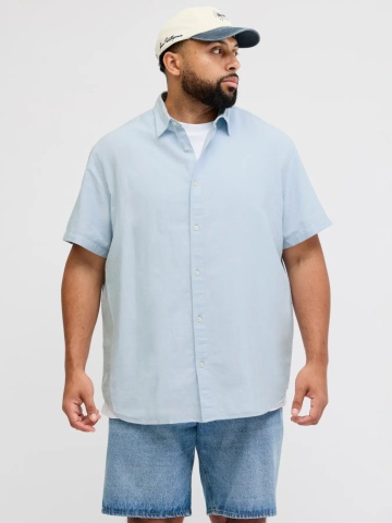 Jack & Jones Plus Camasa barbati big sizes, din amestec de bumbac si in, Albastru