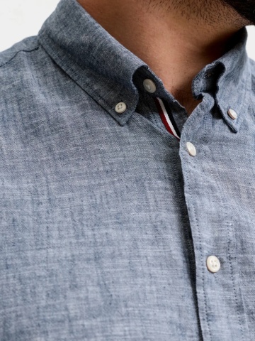 Jack & Jones Plus Camasa barbati big sizes, din amestec de in si bumbac, Gri albastrui - Img 4
