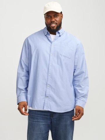 Jack & Jones Plus Camasa casual barbati big sizes, din bumbac organic, Albastru