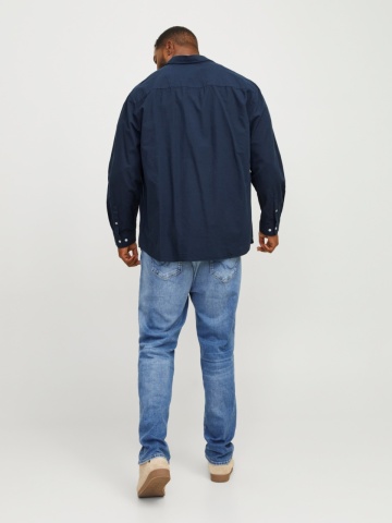 Jack & Jones Plus Camasa casual barbati big sizes, din bumbac organic, Bleumarin inchis - Img 2