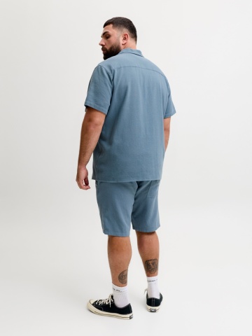 Jack & Jones Plus Camasa Waffle, barbati big sizes, Resort Shirt, Albastru inchis - Img 7