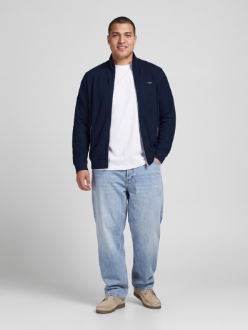 Jack & Jones Plus Cardigan tricotat barbati big sizes cu guler inalt, din bumbac organic, Regular fit, JPRBLUALVES, Bleumarin inchis - Img 4