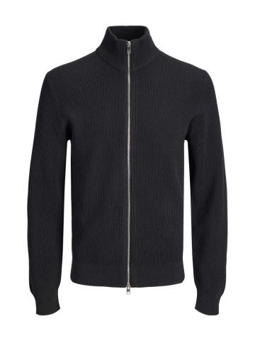 Jack & Jones Plus Cardigan tricotat barbati big sizes cu guler inalt, Regular Fit, JJEPERFECT, Negru