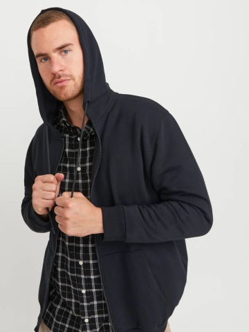 Jack & Jones Plus Hanorac cu fermoar, barbati big sizes, Relaxed Fit, JJEBRADLEY, Negru - Img 3