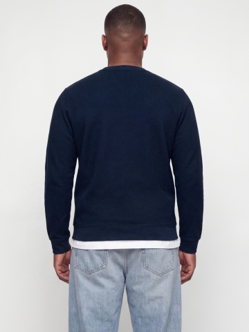 Jack & Jones Plus Pulover barbati din bumbac organic, decolteu la baza gatului, Regular Fit, JPRBLUALVES, Bleumarin inchis - Img 2
