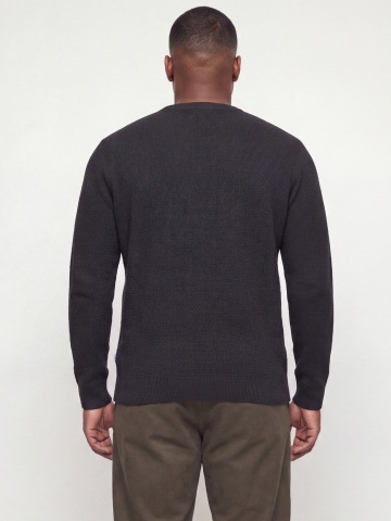 Jack & Jones Plus Pulover tricotat barbati big sizes, din bumbac organic, decolteu la baza gatului, JJERYDER, Regular Fit, Negru - Img 2