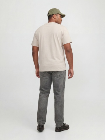 Jack & Jones Plus Tricou barbati big sizes, din bumbac, Regular Fit, JJBENSON, Crem - Img 3
