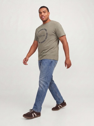 Jack & Jones Plus Tricou barbati big sizes, din bumbac, Regular Fit, JJBENSON, Olive - Img 3