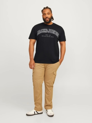 Jack & Jones Plus Tricou barbati big sizes, Relaxed Fit, imprimeu cu logo, Negru - Img 6
