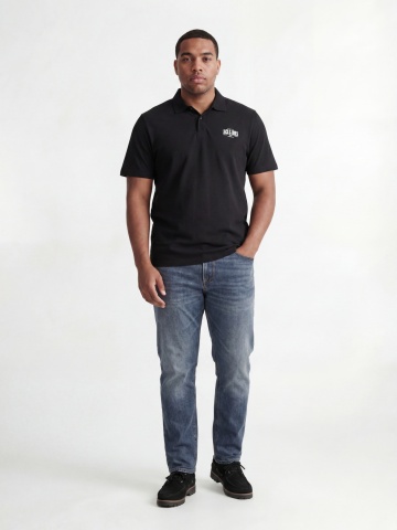 Jack & Jones Plus Tricou polo barbati big sizes, din jerseu de bumbac, Regular Fit, Negru - Img 4
