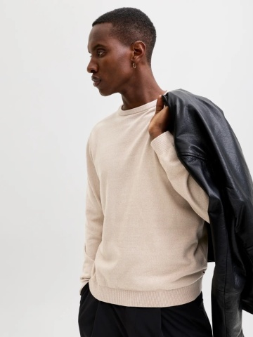 Jack & Jones Pulover barbati cu decolteu la baza gatului, Bej - Img 3