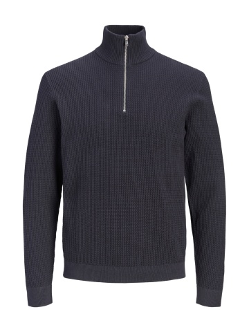 Jack & Jones Pulover barbati cu fermoar la baza gatului, din bumbac organic, JPRBLUSTANLEY, Bleumarin inchis