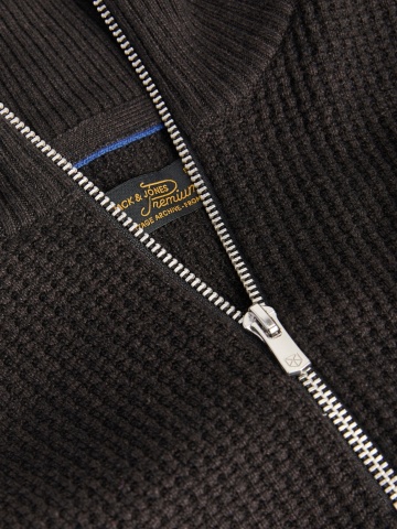 Jack & Jones Pulover barbati cu fermoar la baza gatului, din bumbac organic, JPRBLUSTANLEY, Maro inchis - Img 3