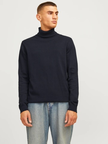 Jack & Jones Pulover barbati, simplu cu guler inalt, Bleumarin inchis